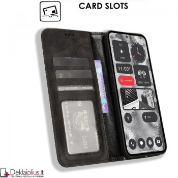 Dirbtinės odos atverčiamas dėklas su skyreliais - juodas (Nothing Phone 2)